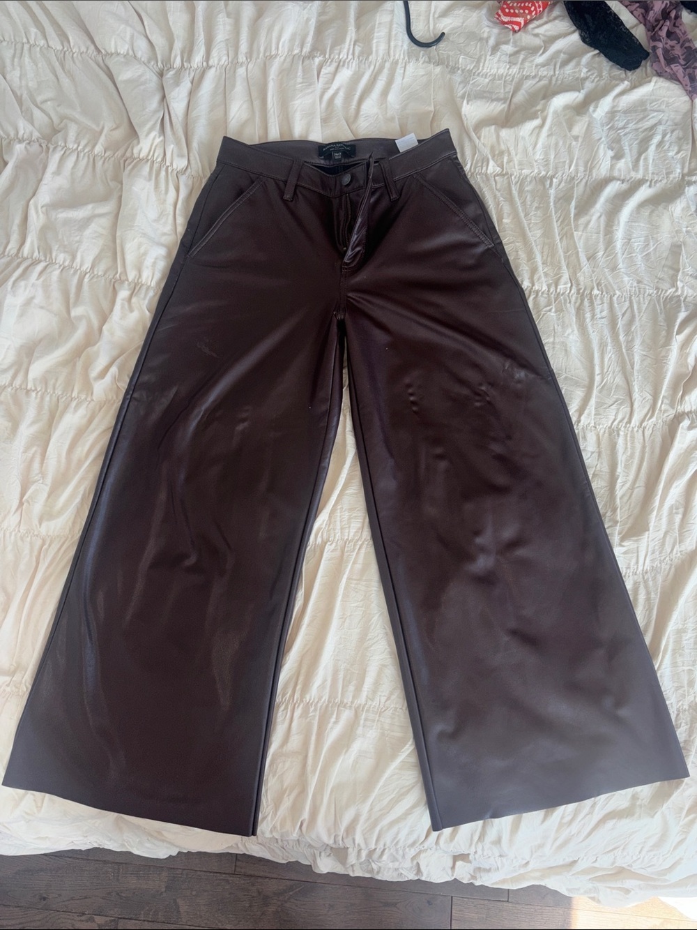 Wide-Leg Faux Leather Pants - Browns